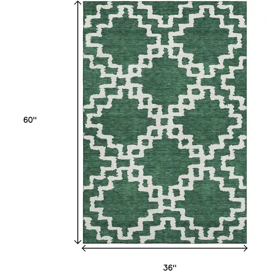 Emerald And Ivory Abstract Geometric Washable Area Rug With UV Protection Photo 3
