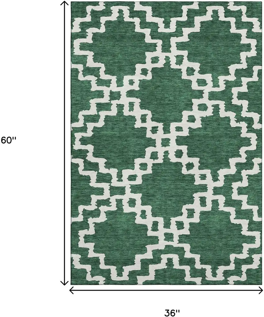Emerald And Ivory Abstract Geometric Washable Area Rug With UV Protection Photo 3