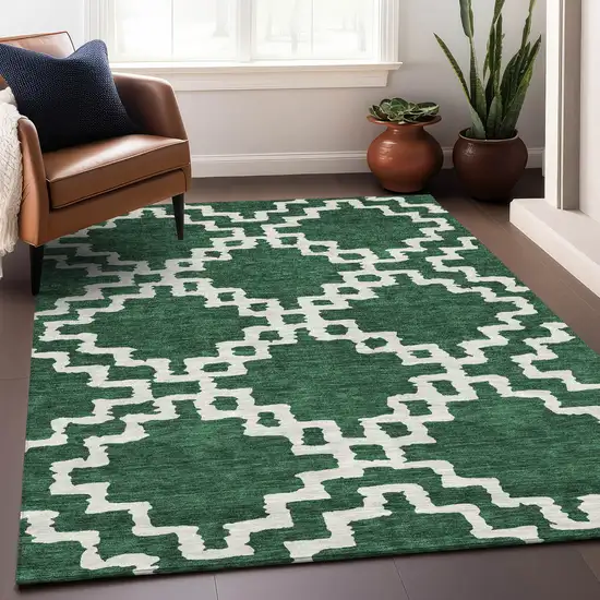 Emerald And Ivory Abstract Geometric Washable Area Rug With UV Protection Photo 5