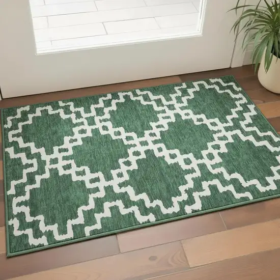Emerald And Ivory Abstract Geometric Washable Area Rug With UV Protection Photo 2