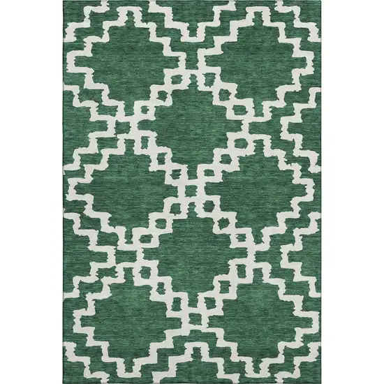 Emerald And Ivory Abstract Geometric Washable Area Rug With UV Protection Photo 1
