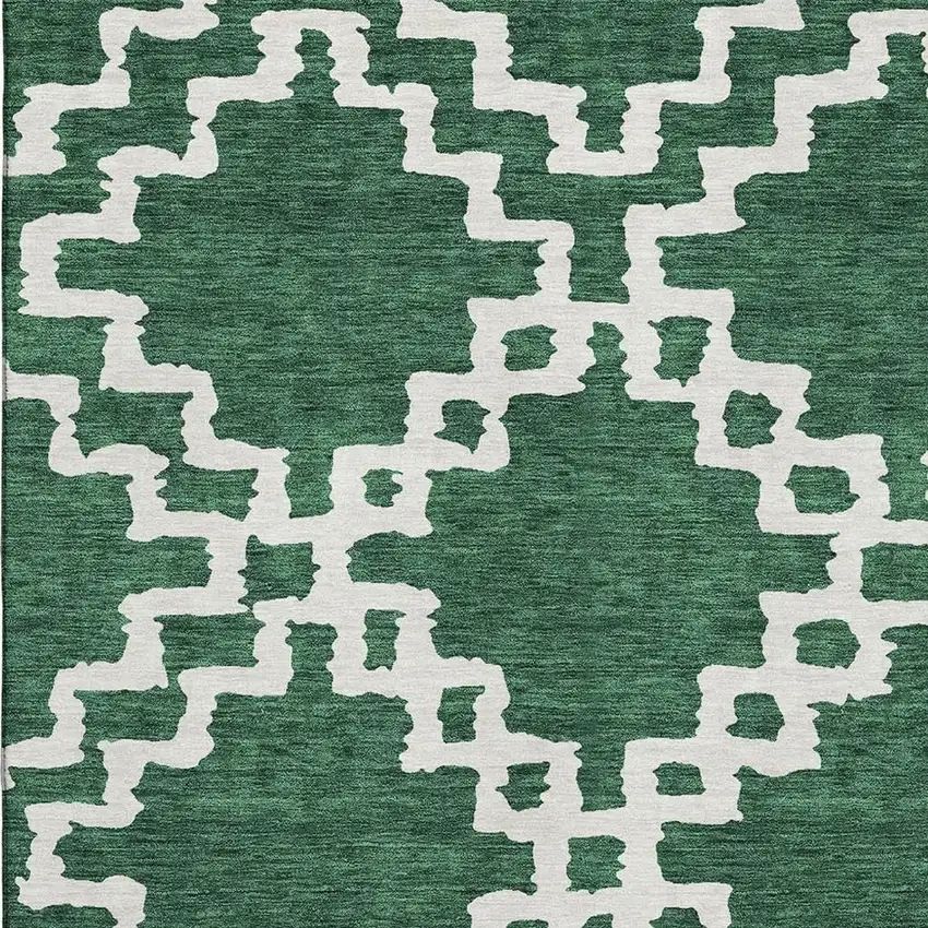 Emerald And Ivory Abstract Geometric Washable Area Rug With UV Protection Photo 3