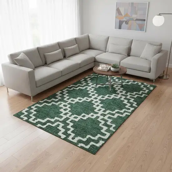 Emerald And Ivory Abstract Geometric Washable Area Rug With UV Protection Photo 2