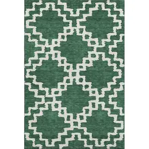 Photo of Emerald And Ivory Abstract Geometric Washable Area Rug With UV Protection