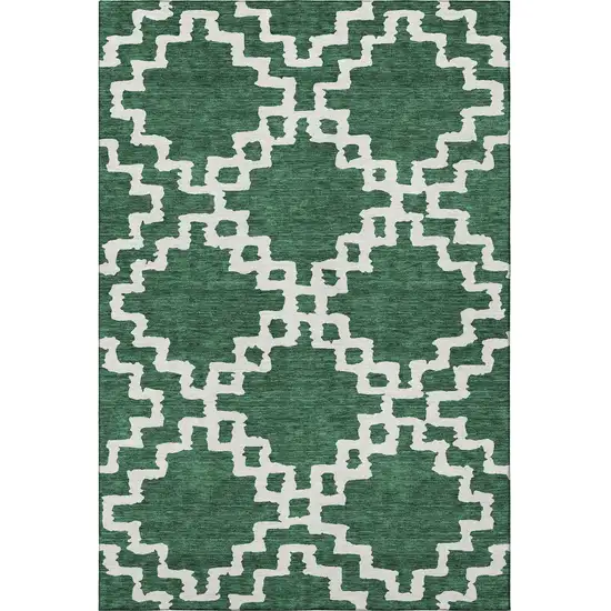 Emerald And Ivory Abstract Geometric Washable Area Rug With UV Protection Photo 4