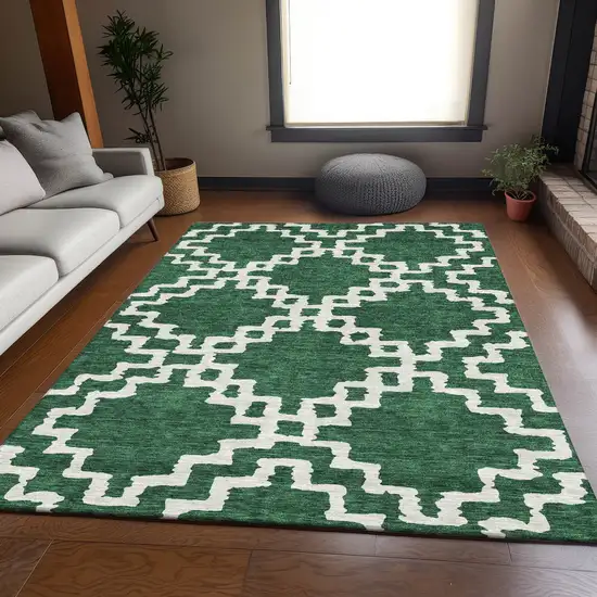 Emerald And Ivory Abstract Geometric Washable Area Rug With UV Protection Photo 6