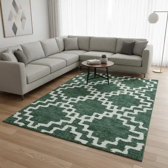 Emerald And Ivory Abstract Geometric Washable Area Rug With UV Protection Photo 2