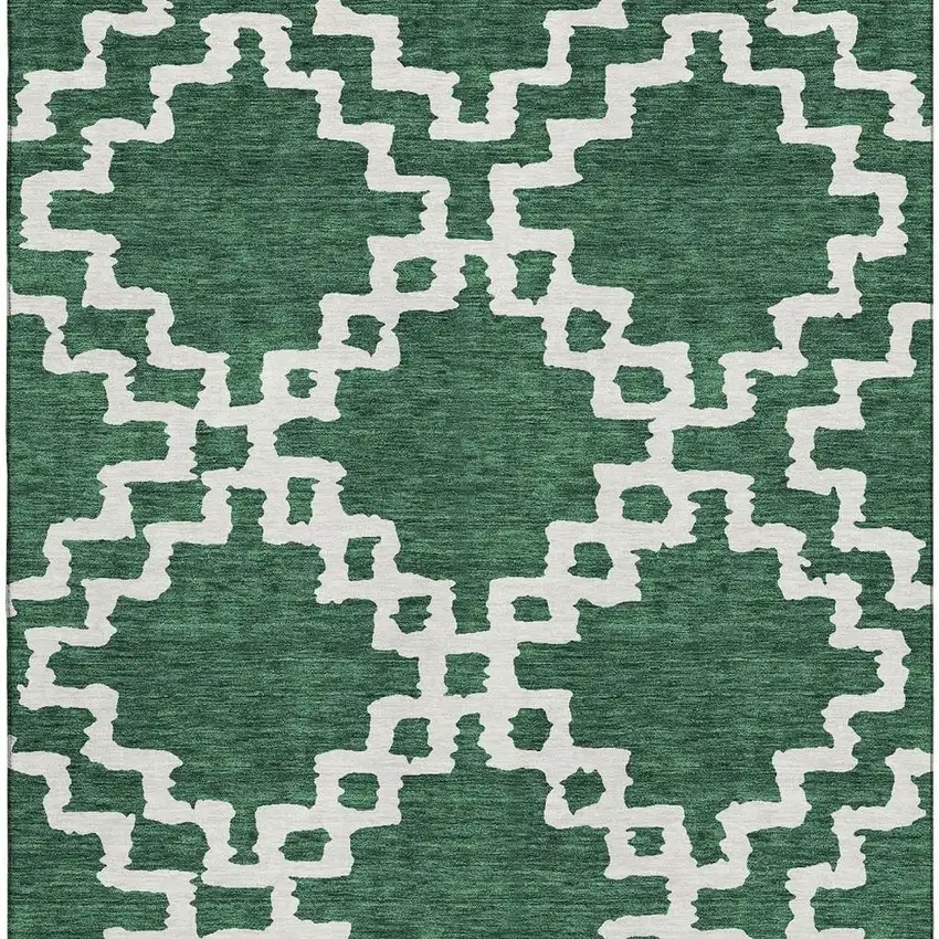 Emerald And Ivory Abstract Geometric Washable Area Rug With UV Protection Photo 3