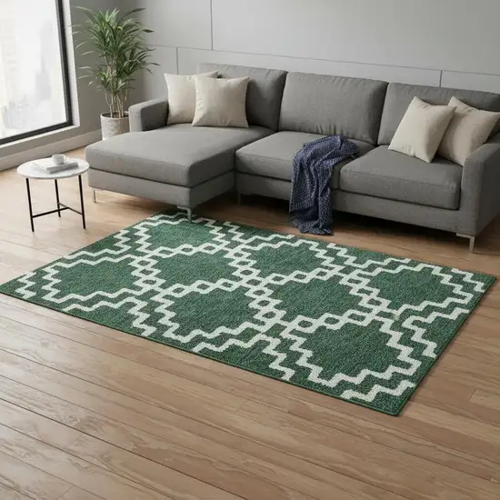 Emerald And Ivory Abstract Geometric Washable Area Rug With UV Protection Photo 2