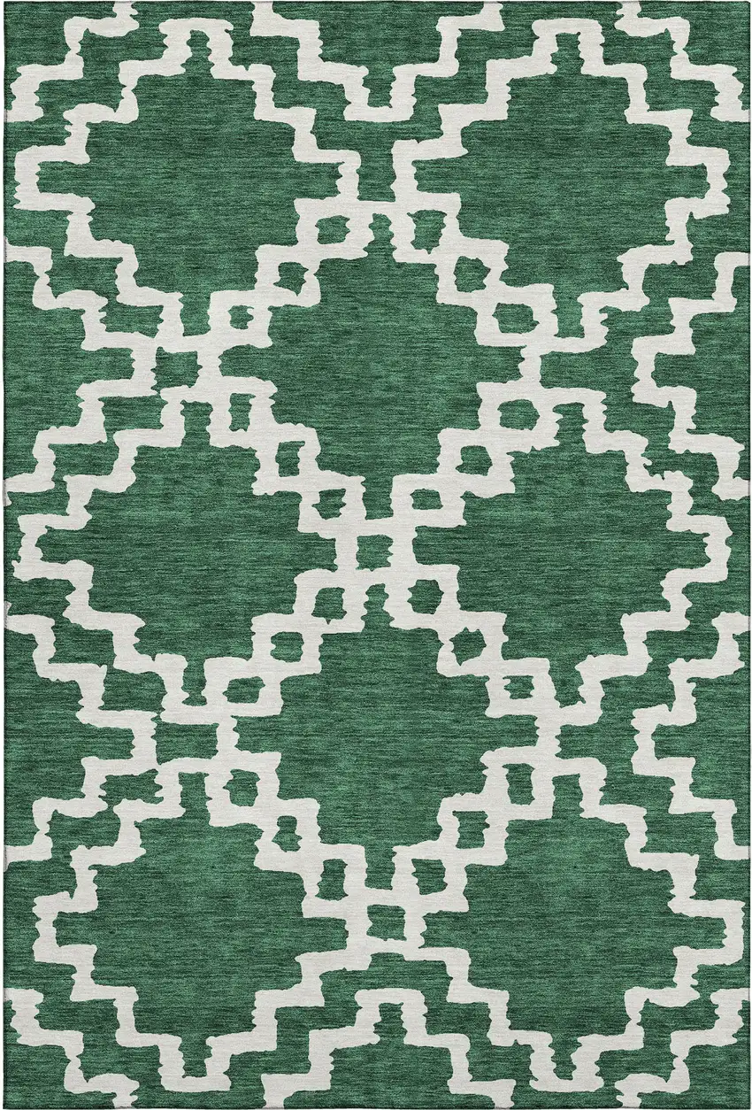 Emerald And Ivory Abstract Geometric Washable Area Rug With UV Protection Photo 1