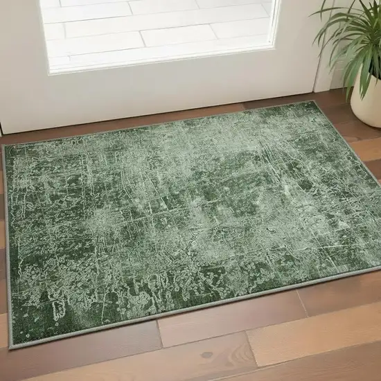 Emerald And Ivory Abstract Washable Area Rug With UV Protection Photo 2