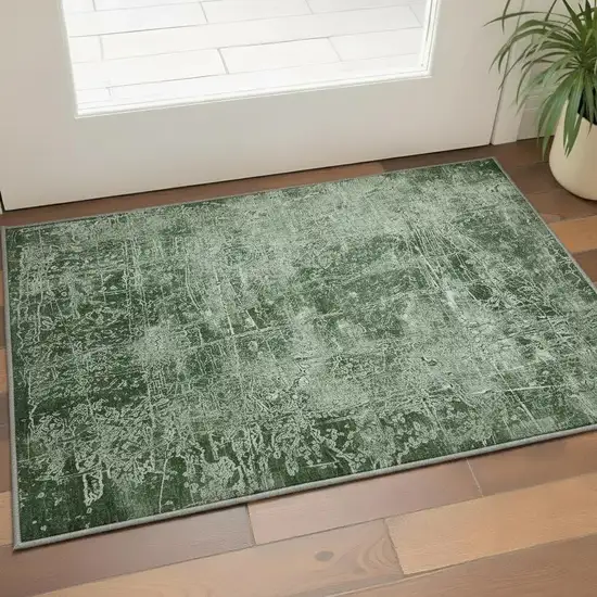 Emerald And Ivory Abstract Washable Area Rug With UV Protection Photo 3
