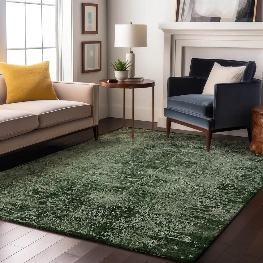 Emerald And Ivory Abstract Washable Area Rug With UV Protection Photo 6