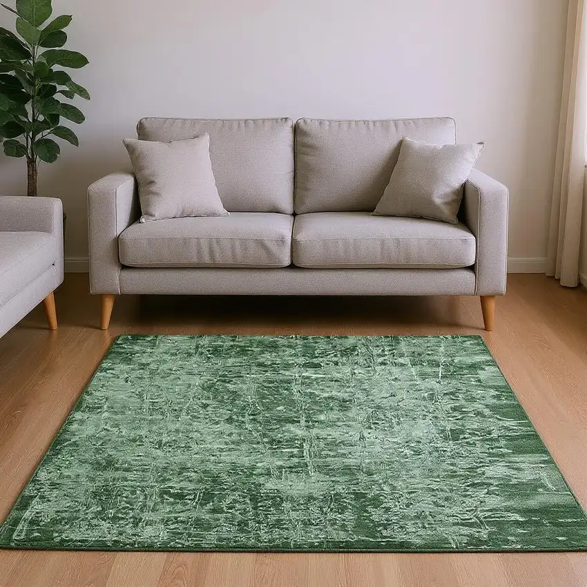 Emerald And Ivory Abstract Washable Area Rug With UV Protection Photo 2