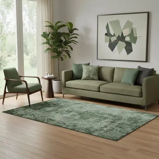 Emerald And Ivory Abstract Washable Area Rug With UV Protection Photo 1