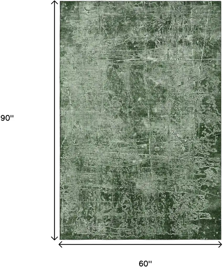 Emerald And Ivory Abstract Washable Area Rug With UV Protection Photo 3