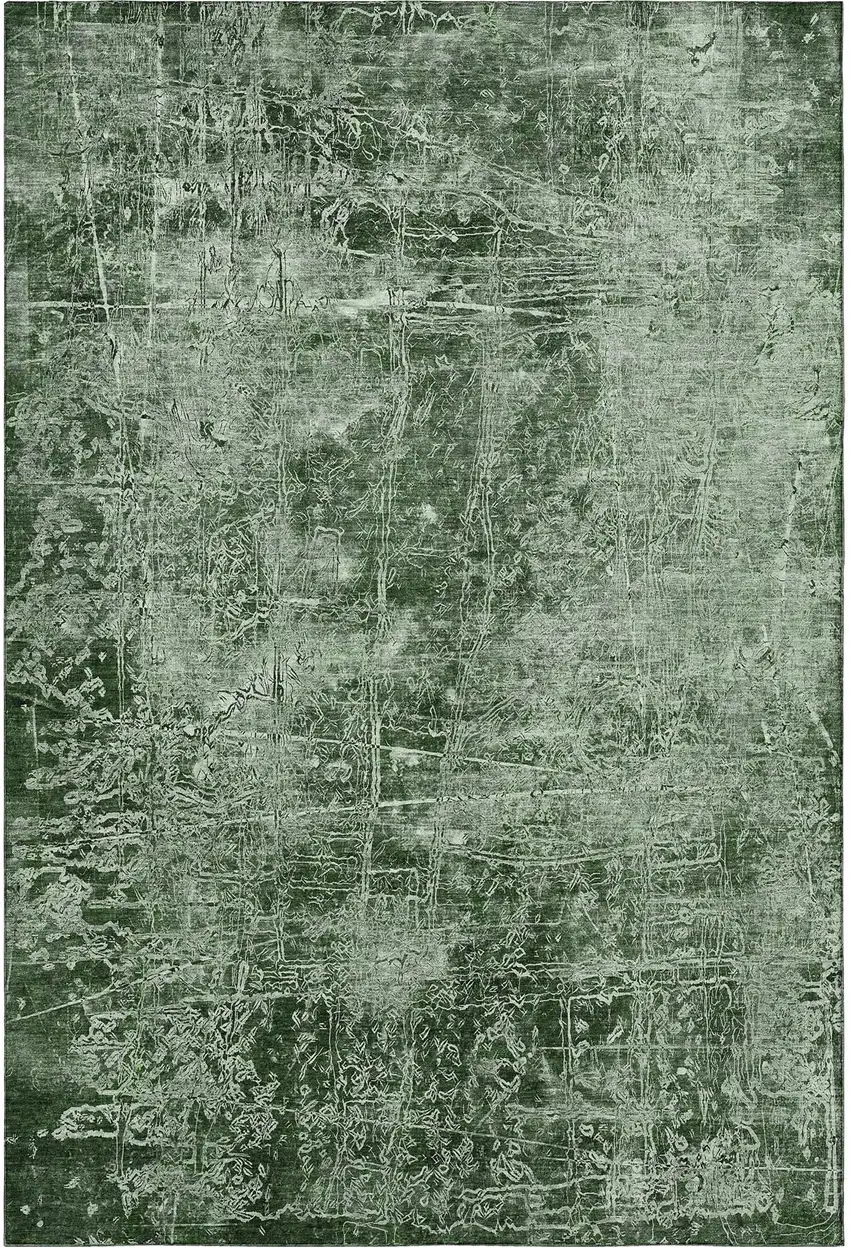 Emerald And Ivory Abstract Washable Area Rug With UV Protection Photo 3