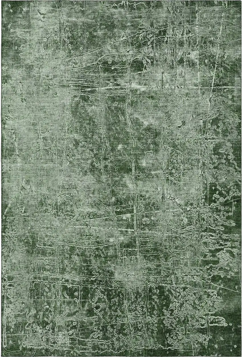 Emerald And Ivory Abstract Washable Area Rug With UV Protection Photo 1
