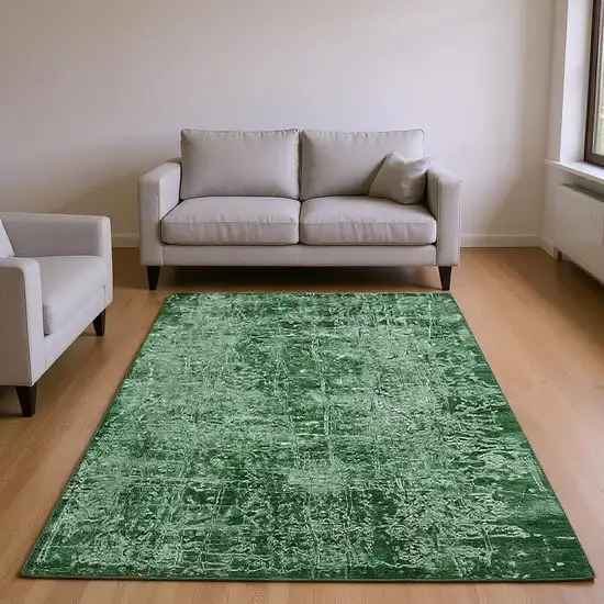 Emerald And Ivory Abstract Washable Area Rug With UV Protection Photo 2