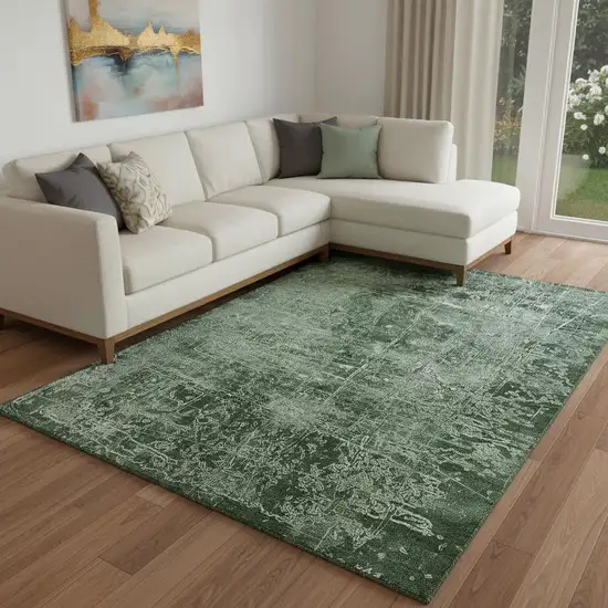 Emerald And Ivory Abstract Washable Area Rug With UV Protection Photo 1
