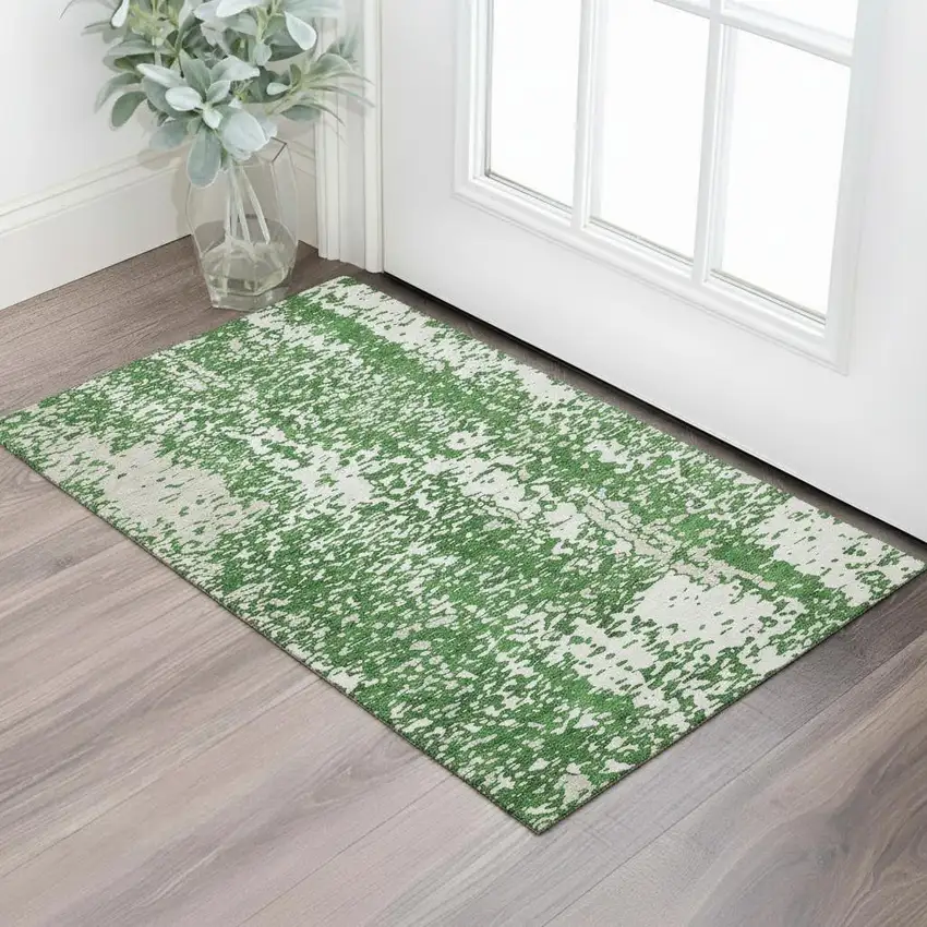Emerald And Ivory Abstract Washable Area Rug With UV Protection Photo 2
