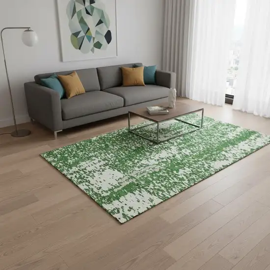 Emerald And Ivory Abstract Washable Area Rug With UV Protection Photo 2