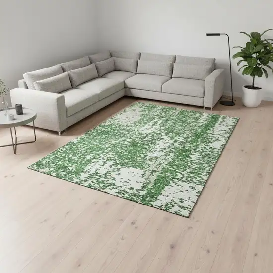 Emerald And Ivory Abstract Washable Area Rug With UV Protection Photo 2