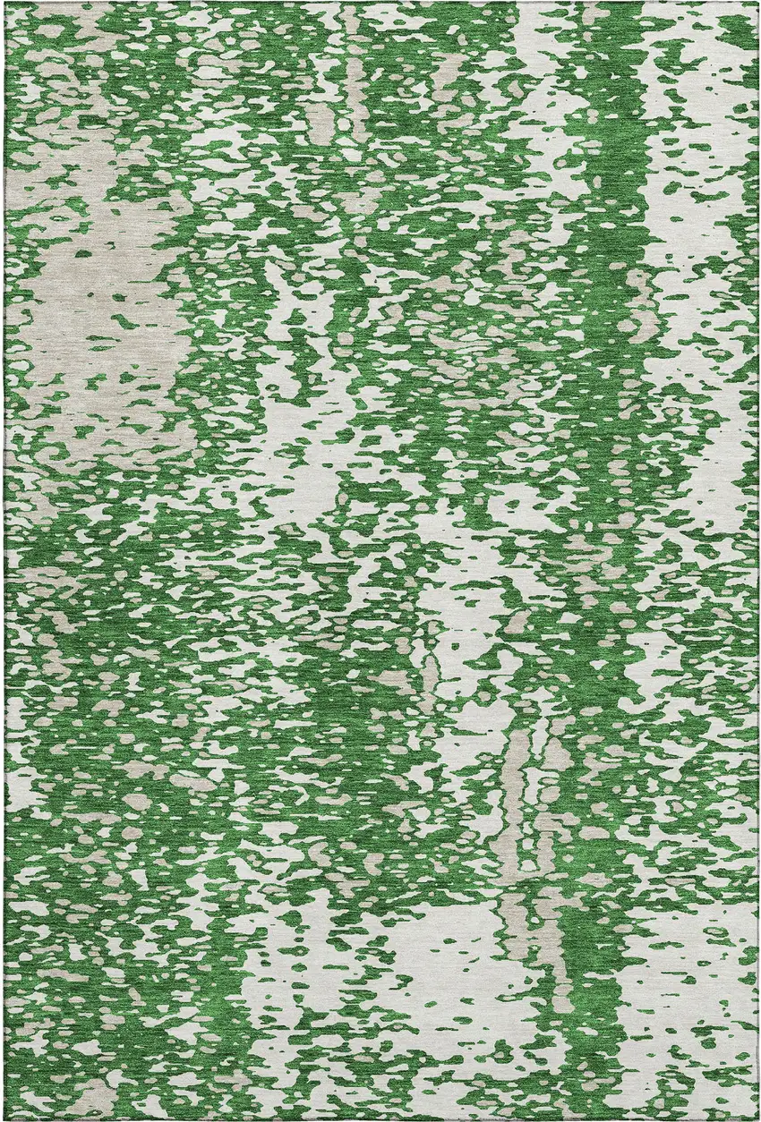 Emerald And Ivory Abstract Washable Area Rug With UV Protection Photo 1
