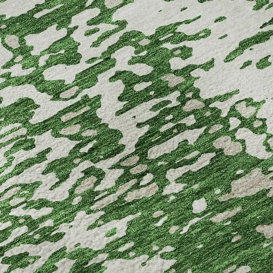 Emerald And Ivory Abstract Washable Area Rug With UV Protection Photo 9