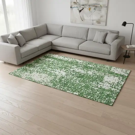 Emerald And Ivory Abstract Washable Area Rug With UV Protection Photo 2