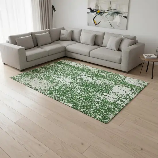 Emerald And Ivory Abstract Washable Area Rug With UV Protection Photo 2