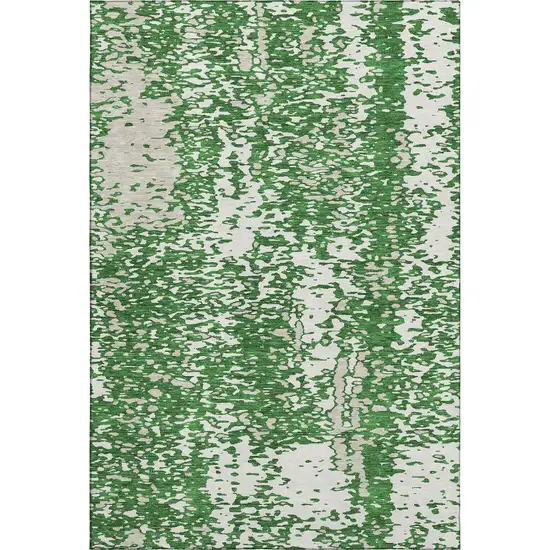 Emerald And Ivory Abstract Washable Area Rug With UV Protection Photo 1