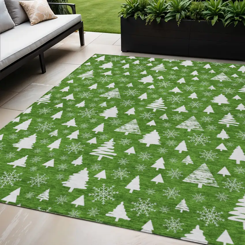 Emerald And Ivory Botanical Leaves Washable Indoor Outdoor Area Rug Photo 2