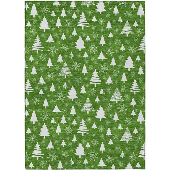 Emerald And Ivory Botanical Leaves Washable Indoor Outdoor Area Rug Photo 1