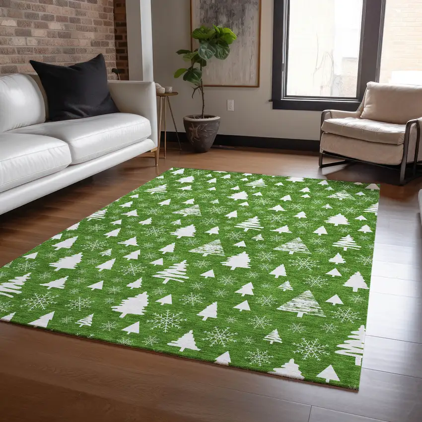 Emerald And Ivory Botanical Leaves Washable Indoor Outdoor Area Rug Photo 6