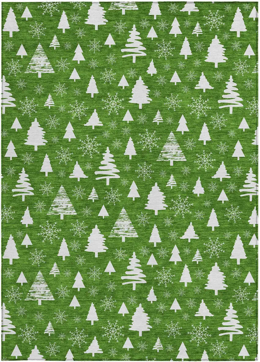 Emerald And Ivory Botanical Leaves Washable Indoor Outdoor Area Rug Photo 3