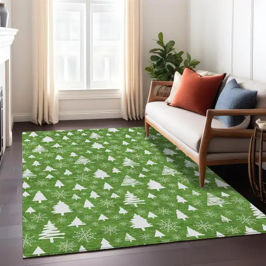 Emerald And Ivory Botanical Leaves Washable Indoor Outdoor Area Rug Photo 7