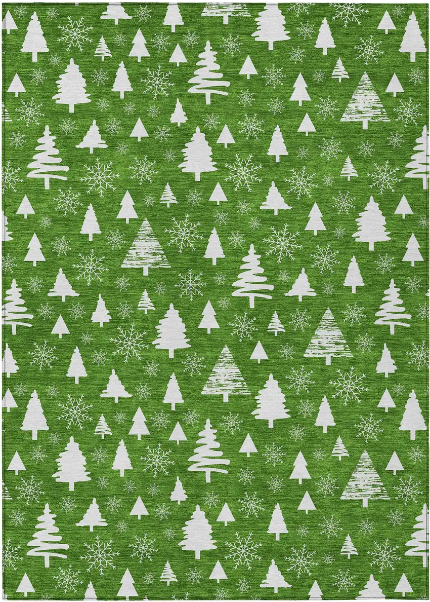 Emerald And Ivory Botanical Leaves Washable Indoor Outdoor Area Rug Photo 1