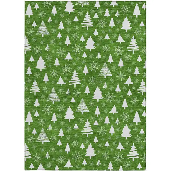 Emerald And Ivory Botanical Leaves Washable Indoor Outdoor Area Rug Photo 3