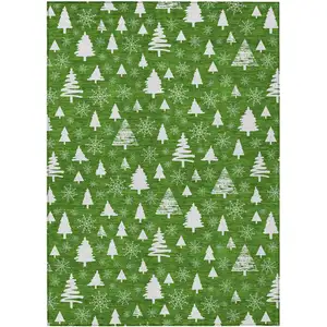 Photo of Emerald And Ivory Botanical Leaves Washable Indoor Outdoor Area Rug