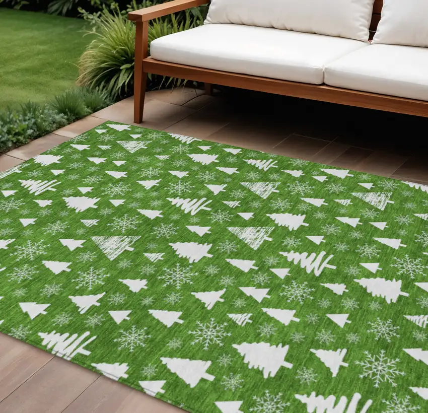 Emerald And Ivory Botanical Leaves Washable Indoor Outdoor Area Rug Photo 2