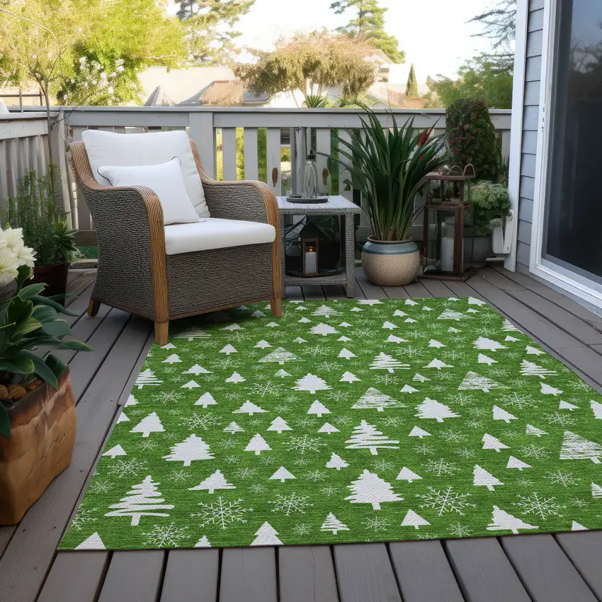 Emerald And Ivory Botanical Leaves Washable Indoor Outdoor Area Rug Photo 8