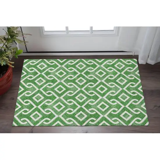 Emerald And Ivory Geometric Washable Area Rug With UV Protection Photo 2