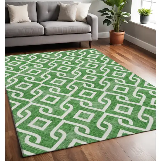 Emerald And Ivory Geometric Washable Area Rug With UV Protection Photo 2