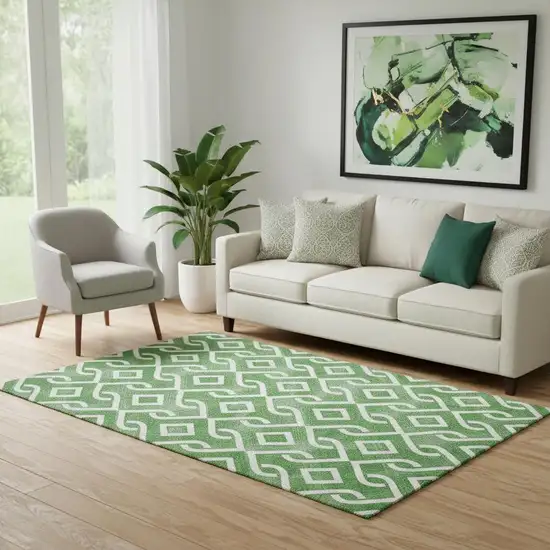 Emerald And Ivory Geometric Washable Area Rug With UV Protection Photo 1