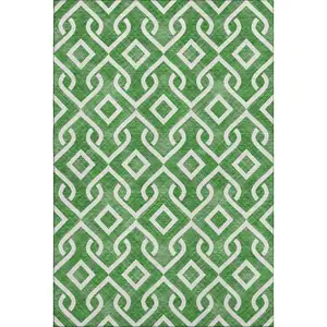 Photo of Emerald And Ivory Geometric Washable Area Rug With UV Protection