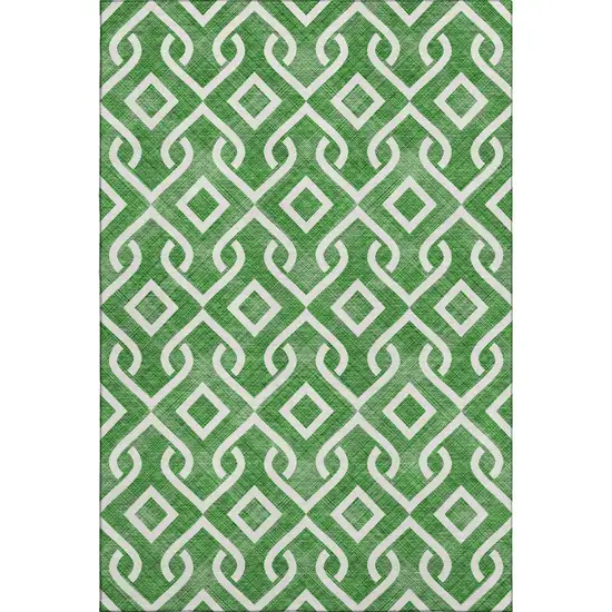 Emerald And Ivory Geometric Washable Area Rug With UV Protection Photo 1