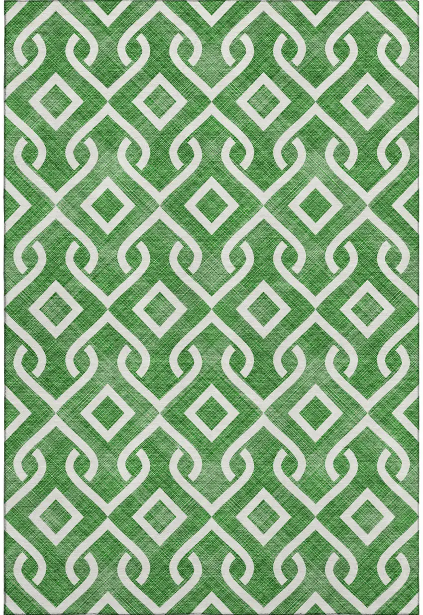 Emerald And Ivory Geometric Washable Area Rug With UV Protection Photo 1