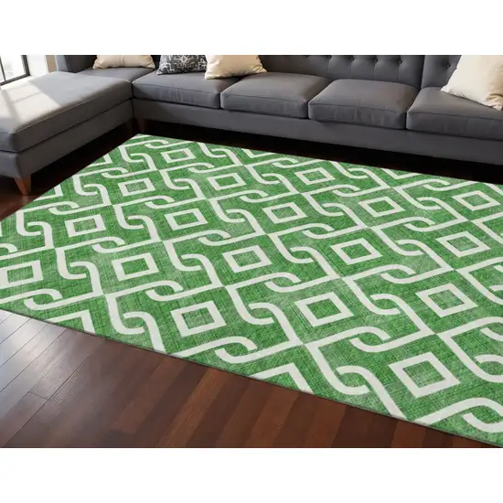 Emerald And Ivory Geometric Washable Area Rug With UV Protection Photo 2