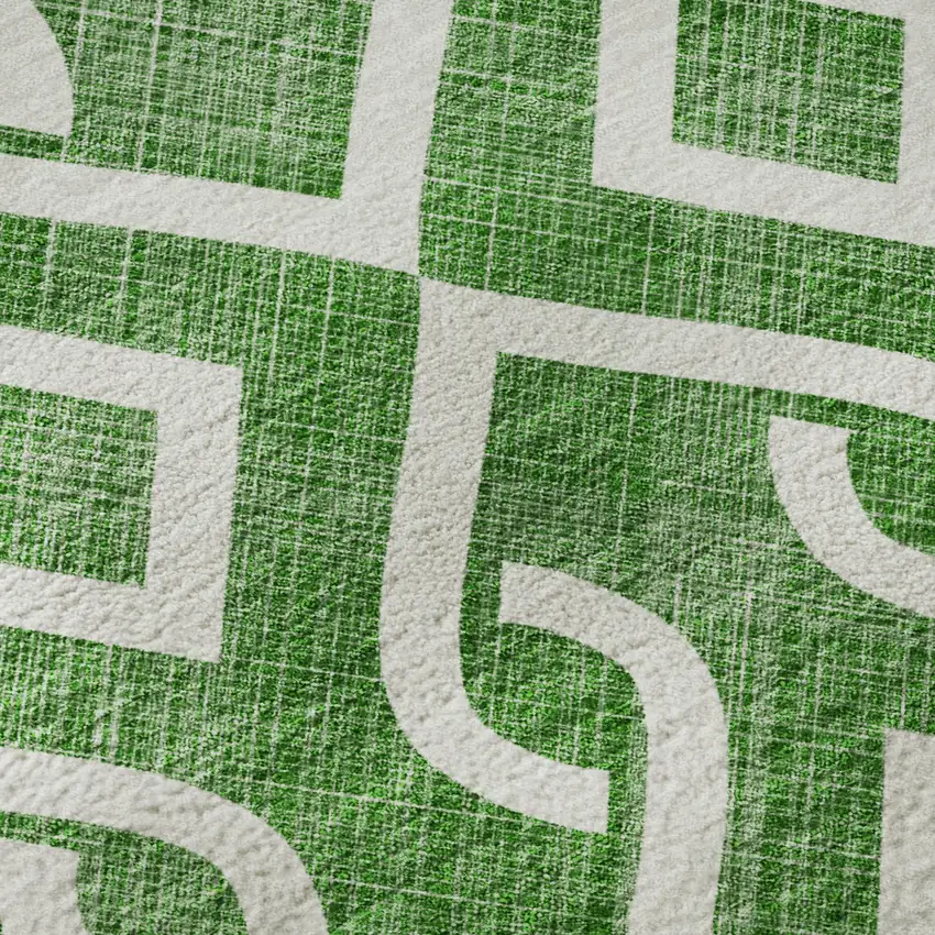 Emerald And Ivory Geometric Washable Area Rug With UV Protection Photo 9